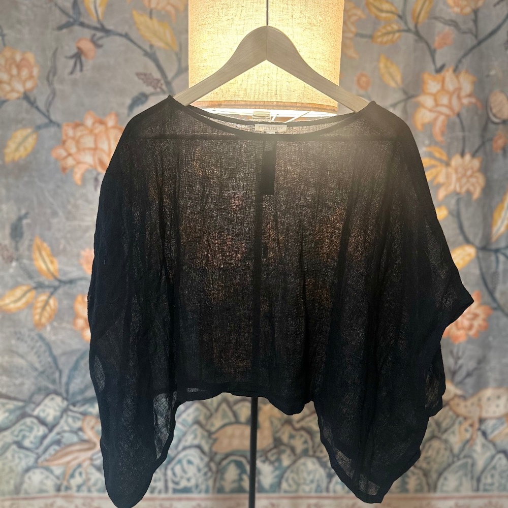Eileen Fisher Black Linen Poncho Top (M)